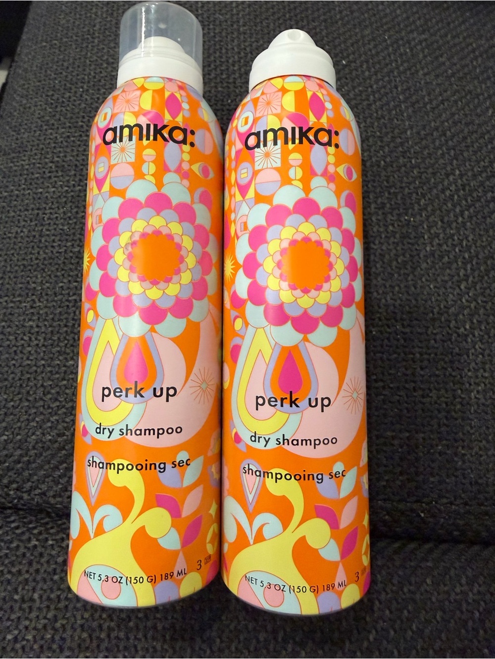 amika Perk Up Dry Shampoo - Orange, Pink & Yellow Decorative Cans